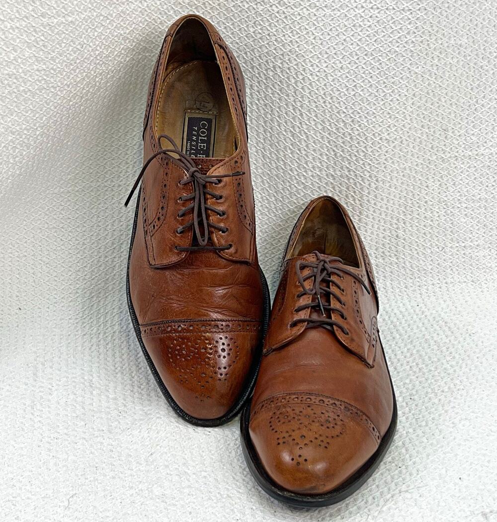 Cole Haan Men’s US 9 Brown Leather Cap Toe USA Brogue Lace-Up Oxford Dress Shoes